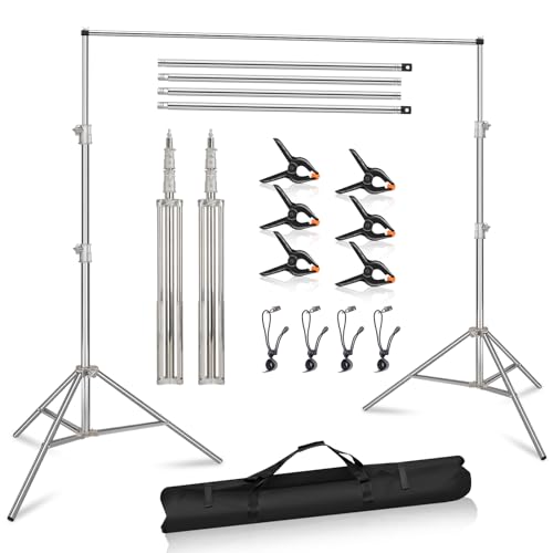 MSKIRA Photo Backdrop Stand 8.5 x10Ft Stainless Steel Heavy Duty Back Drop Adjustable Stand with Clamps Clips Carry Bag, Background Support System Kit, Backdrop Frame for Photography, Party, Wedding