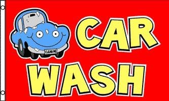 CAR WASH IN RED ADVERTISING FLAG 5 X 3.POINT OF SALE.FREEPOST