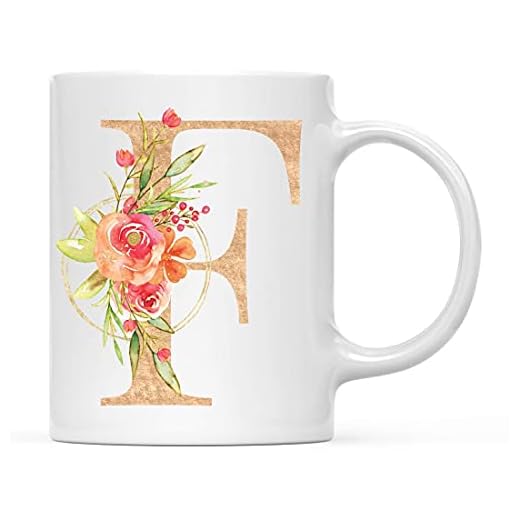 325 ml keramik kaffe te mugg brudtärnas bröllopspresent, engelsk trädgård blommor, monogram bokstav F, 1-pack, flickor kvinnor möhippa bröllopsfest gåvor