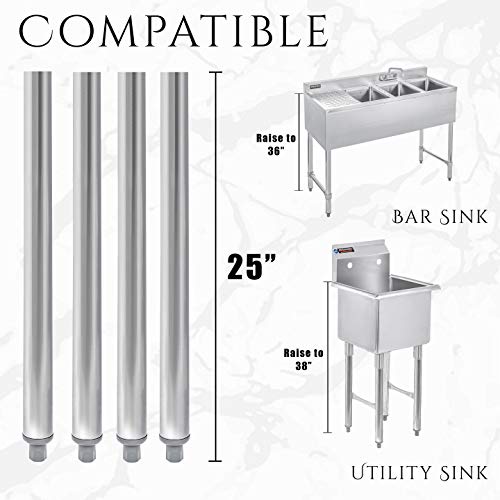 DuraSteel Legs for Bar Sink & Utility Sink - 25 inch Replacement Galvanized Boosted Legs - Raise Basin Height to 36'' or 38'' for Standard Bar Sink, Prep & Utility Sink - Thumbnail 2