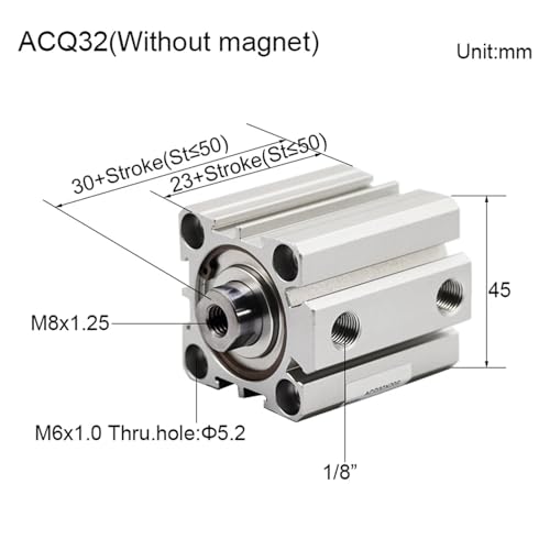 Cilindro neumático compacto ACQ32 de doble efecto para un control preciso sin imán 3