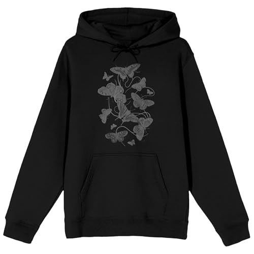 Bioworld NAVIGIRI Gray Butterflies Adult Black Long Sleeve Hooded Sweatshirt