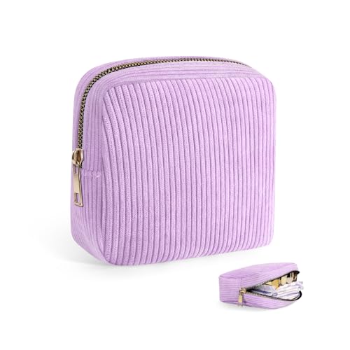 Image of Corduroy Period Pouch Small Discreet Period Bag Sanitary Napkin Storage Bag Cute Menstrual Pad Pouch Tampon Bag for Purse Portable Zipper Makeup Bags for Women Ladies Purple