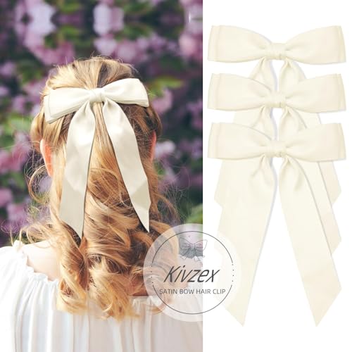 Hebterrka White Hair Bow Set, 3 Piece Large Double Layered Bow Hair Clip for Women Polyester Cotton, Elegant for Any Occasion - Image 4
