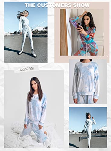 Dokotoo Womens Fall Ladies Cotton Lounge Set Ombre Tie Dye Print Pajama Sets Long Sleeve Tops And Sweatpants Sets Pjs Sleepwear Loungewear Blue Medium #TOP3