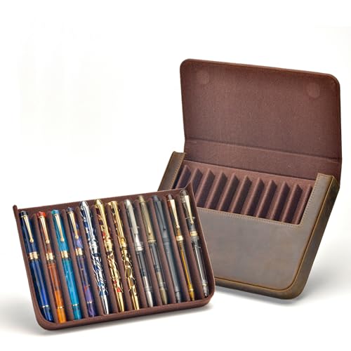 Lanxivi Skórzane etui na pióro wieczne, kolor czarny, kawowy i vintage, ręcznie wykonany futerał na długopis z prawdziwej skóry, Vintage, Retro