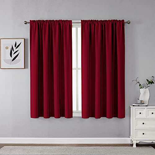 Cucraf Blackout Curtains Short Small Room Darkening Christmas Decoration Window Curtain Panels, Rod Pocket Thermal Insulated Drapes For Bedroom Living Room, 52X45 Inch, Maroon Red, Set Of 2 Panels #TOP7