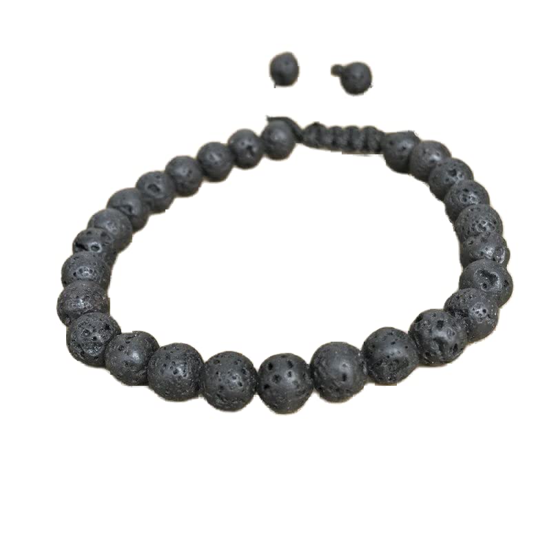 Bracelet perles lave noire 8mm cordon ajustable homme femme pour yoga et méditation