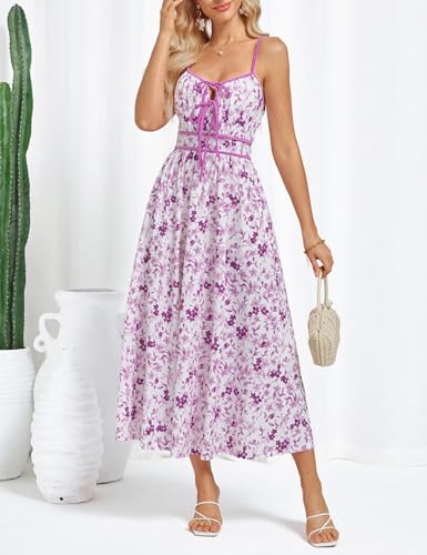 GRACE KARIN Women's 2025 Summer Casual Floral Boho Dress Spaghetti Strap Flowy Beach Maxi Dresses4