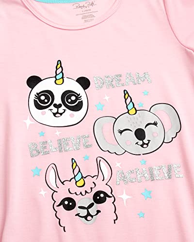 Rene Rofe Girls' Pajamas - Short Sleeve Sleep Shirt Nightgown (4 Pack), Size 4/5, Purple Unicorn/Blue Lama #TOP3