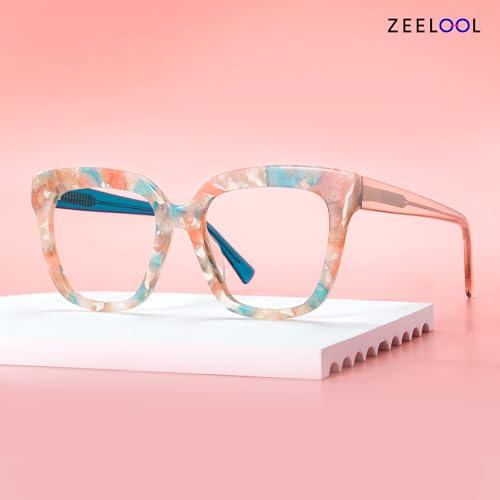 Image of Zeelool Glasses Frame for Women, Square Fashion Eyeglasses Eyewear Frame with Non-prescription Clear Lens & Spring Hinges ZJGA716969-10