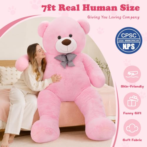 Image of MaoGoLan Giant Teddy Bear 7 Feet, Oversized Stuffed Animal, Pink