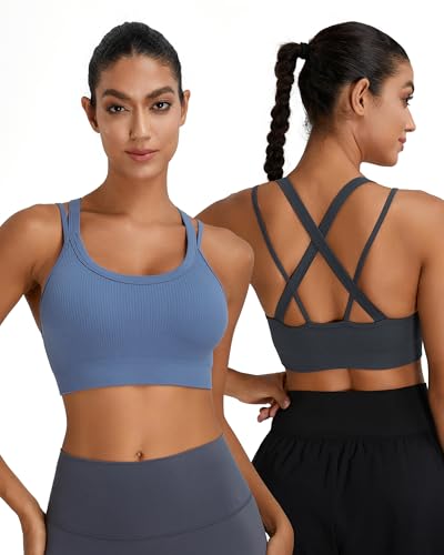 Image of Sports Bras for Women HIigh Support, Criss-Cross Back Padded Strappy High Impact Sports Bras for Women Large Bust