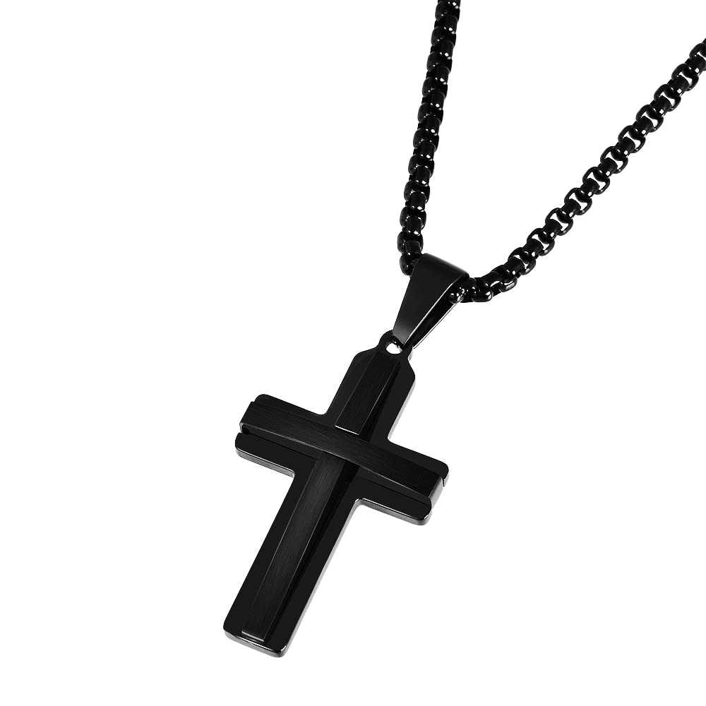 Edforce Stainless Steel Double Layer Cross Pendant Necklace