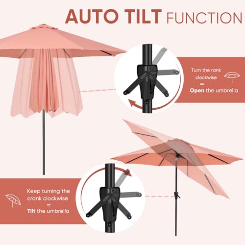 Image of Tempera Patio Market Outdoor Table Umbrella with Auto Tilt and Crank, Large Sun Umbrella with Sturdy Pole & Fade Resistant Canopy, Easy to Set