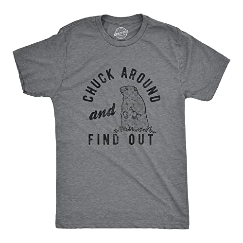 Mens Chuck Around and Find Out T Shirt Funny Sarcastic Woodchuck Groundhog Tee for Guys Funny T Shirts Cool Animal Short Sleeve Novelty Tees for Guys Dark Grey XL