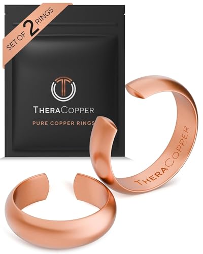 TheraCopper Pure Copper Rings for Women & Men (2-Pack) 100% Pure Copper Ring Raw Solid & Uncoated Authentic Handmade Open-End Adjustable Ayurvedic Jewelry Rings (6mm Domed)