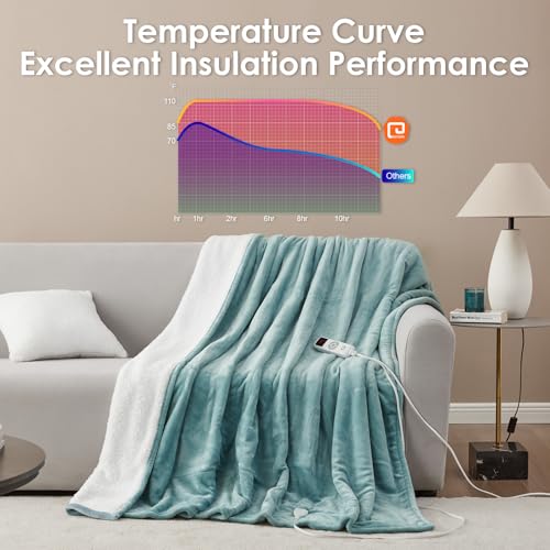 EHEYCIGA Electric Blanket Queen Size - 9 Heating Levels, 10 Hour Auto Off, Soft Cozy Sherpa, Dual Control, Fast Heating, 84 x 90 Inches