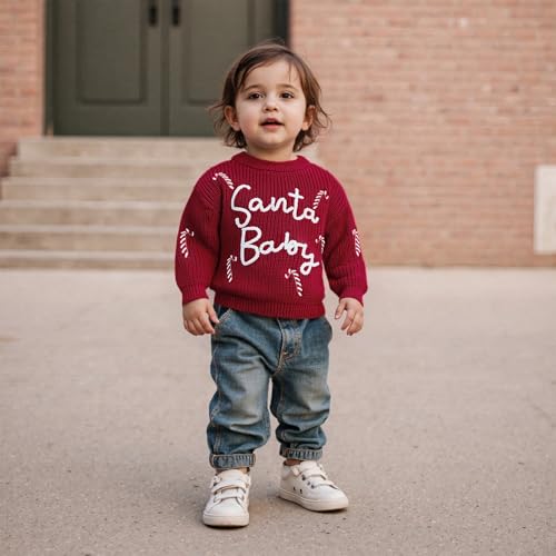 Toddler Baby Boy Girl Christmas Outfit Infant Bow Letter Embroidery Knit Ugly Pullover Sweater Fall Winter Clothes4