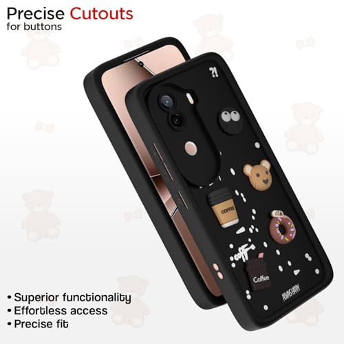 Image of Outlouders Back Cover for iQoo Z9s 5G / Vivo V40e 5G | 3D Cartoon Cute Fun Bear | Silicone Full Body Protection Bumper Case (Black)