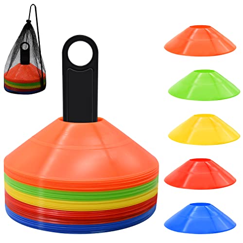 50 Pack Disc Cones, Agility Soccer Cones with Carry Bag and Holder, Soccer Cones for Sports...