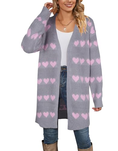 Image of Alsol Lamesa Women's Long Sleeve Heart Cardigan Sweaters V Neck Open Front Knit Coat