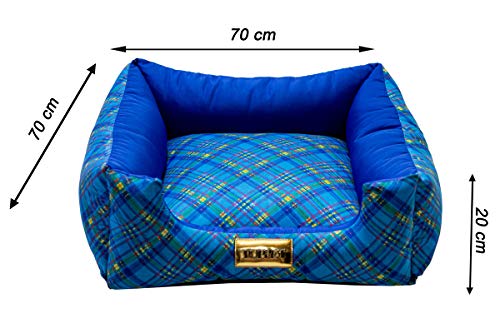 Cama Luxo Para Cachorro Luppet Médio Grande Porte Acima de 13kg Azul Xadrez GG