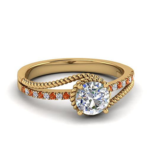Image of Choose Your Gemstone Rope Split Shank Diamond CZ Ring Yellow Gold Plated Round Shape Split Shank Engagement Ring Minimal Modern Design Birthday Gift Wedding Gift US Size 4 to 12