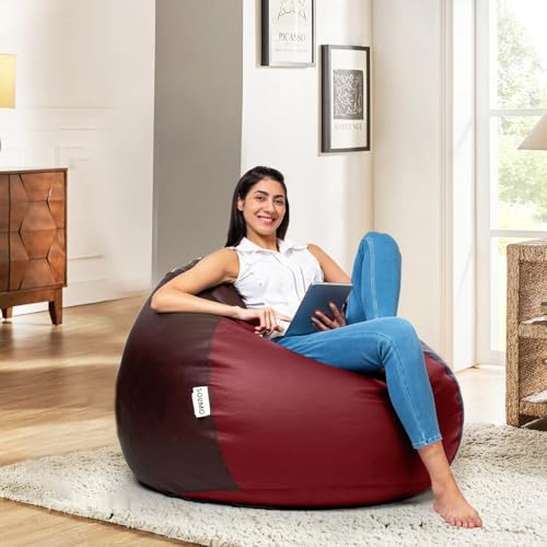 Image of Amazon Brand - Solimo 4XL Premium Faux Leather Bean Bag Filled with Beans for Living Room | Capacity Upto 6'5 inch Height & 125 Kg Weight | Pre-Filled Bean Bags for Office Use (Brown & Tan)