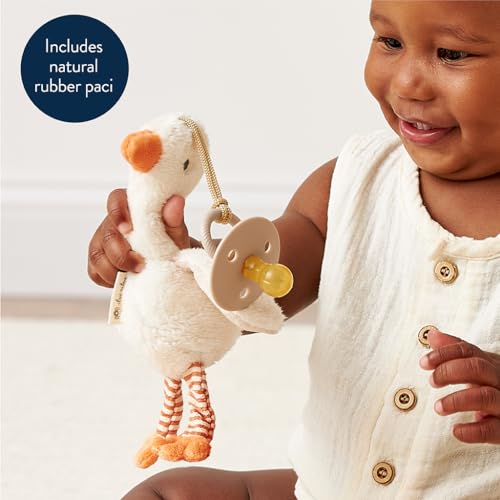 Image of Itzy Ritzy Pacifier & Lovey Set - Natural Rubber Paci with Stuffed Animal - Detachable Plush Goose Pacifier Holder & Coordinating BPA-Free Soother, Ideal for Ages 0-6 Months (Goose)