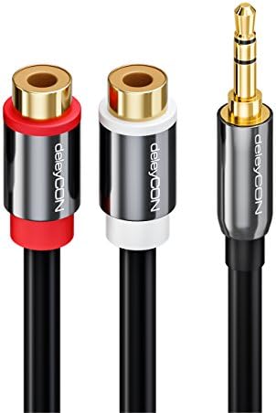 deleyCON Adapter Stereo Audio Cinch do Połączenia Cinch - Wtyczka Cinch 3,5mm do Wtyczki RCA Cinch - Metal - Pozłacany - Czarny