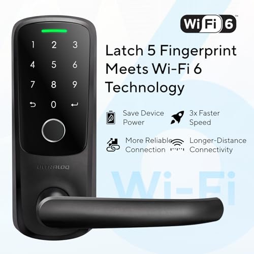 Image of ULTRALOQ Latch 5 Smart Lock, World's First WiFi Smart Lever Lock, Auto-Lock, Touchscreen Digital Keypad, Fingerprint Door Handle for Home Front Door, Rental, Office, App Remote Control, Black