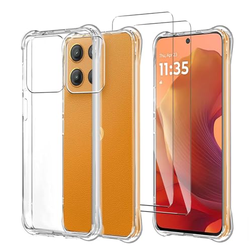 Cover Compatibile con Motorola Moto G15 4G 6.72 Trasparente e 2 Pezzi Pellicola Protettiva in Vetro Temperato - Bumper Custodia Morbido Silicone Protettivo TPU Case Clear