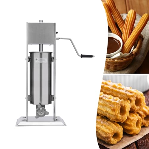 Commercial Churros Maker, 5L Stainless Steel Manual Spanish Churros Donuts Making Machine Vertical Churro Machine with 6 Nozzles for Home Restaurants Bakeries