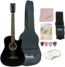 Henrix 38C 38 Inch Cutaway Basswood Acoustic Guitar With Dual Action Truss Rod, Gigbag, Picks, String Set, Str