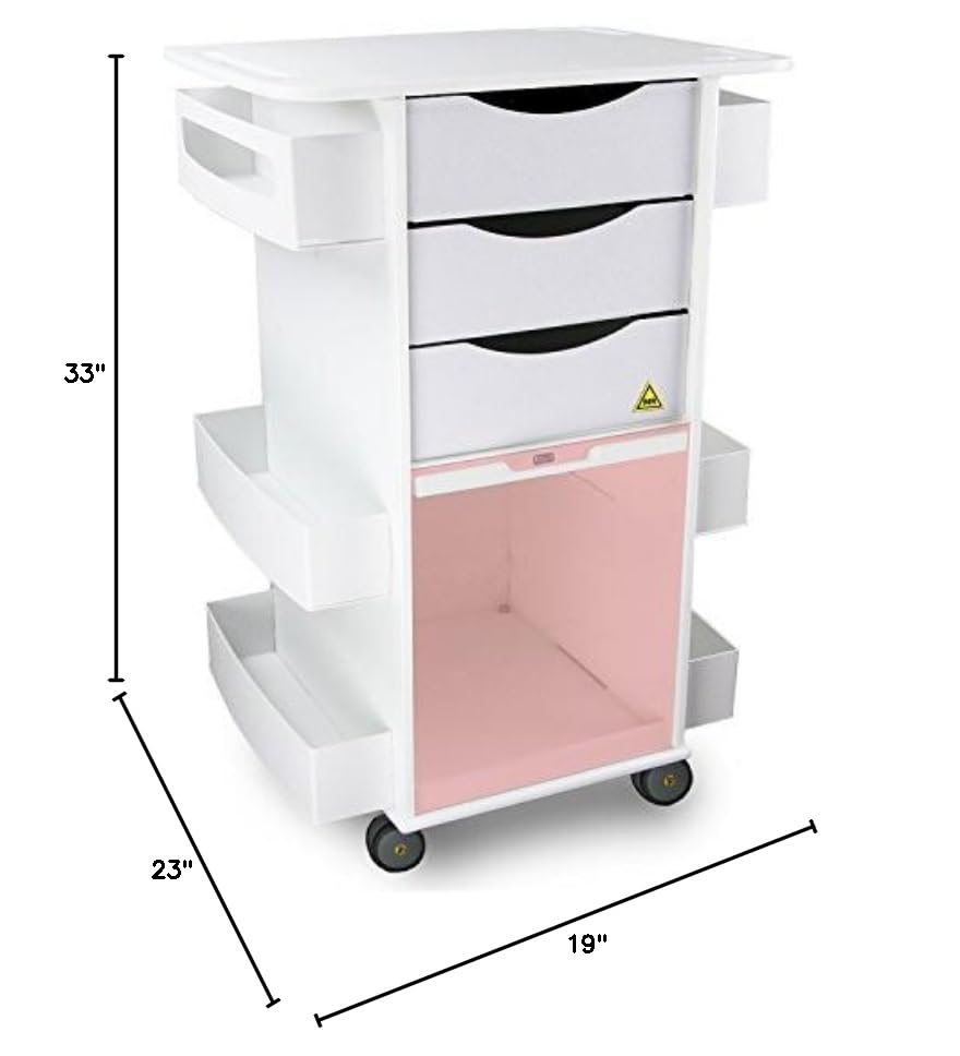 TrippNT 51728RED High Density Polyethylene/ABS/PETG MRI Core DX Lab Cart with Red Sliding Door, 23" W x 33" H x 19" D, White