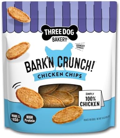 Three Dog Bakery Bark’N Crunch! Chicken Chips, Crunchy Treats for...