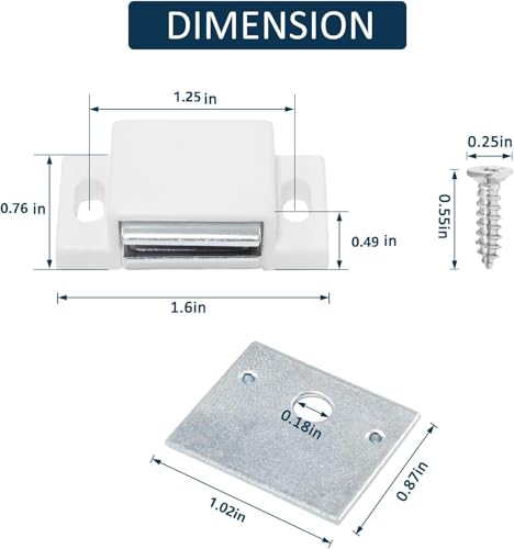 BokWin 12 PCS Magnetic Door Catch,Single Magnetic Catch White-15lb High Magnetic Shutter Hardware for Cupboard Kitchen Bathroom Closet Closures Cabinet Door with Screws