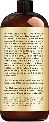 Handcraft Grapeseed Oil - 100% Pure And Natural - Premium Therapeutic Grade Carrier Oil For Aromatherapy, Massage, Moisturizing Skin And Hair - Huge 16 Fl. Oz #TOP3