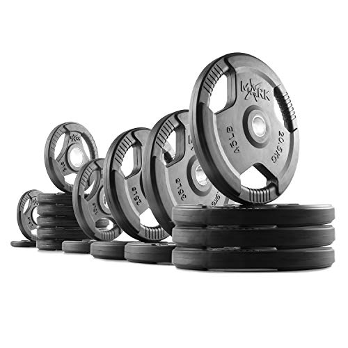 XMark Premium Quality Rubber Coated Tri-grip Olympic Plate Weights - 355 lb Set