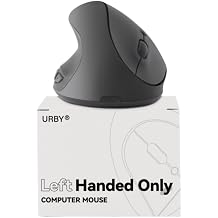 Urby Left Handed Mouse Wireless, Ergonomic, Vertical. Also As Left Handed Gaming Mouse. Compatible with Windows/macOS, Laptop, PC. [Type C & USB] [Battery Included, upgraded 2024] Black