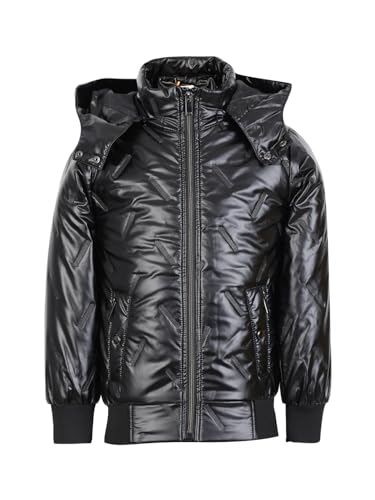 Image of LURE JUNIOR Boys Solid Winter Wear Hooded Puffer Jacket For Kids Metallic Black 12-18 Months
