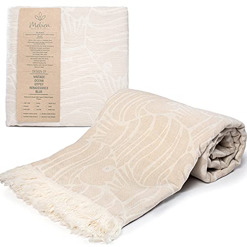 Mebien Touche De La Nature Turkish Towels Beach Towels Oversized (35”X67”) Beach Towels For Adults Quick Dry And Sand Free Beach Towel Beach Blanket 100% Cotton Turkish Towel - Beige Fish #TOP10