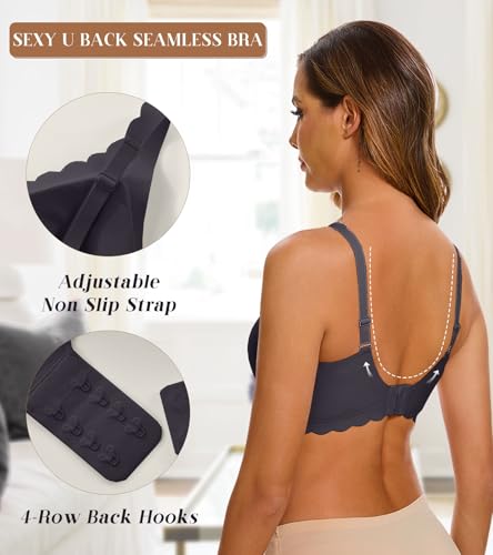 Yutdeng Non Wired Support Bras for Women UK Comfort Seamless Wireless Push Up Bra V Neck T-Shirt Bra Bralettes Soft Supportive Everyday Bras with Bra Extender,Black,M - Image 2