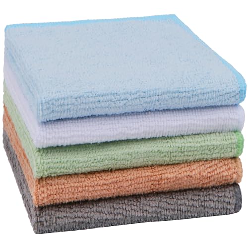Image of Orighty Washcloths, 5 Pack Microfiber Face Towels, Highly Absorbent and Soft Feel Wash Cloths & Hand Towels for Bathroom, Hotel, Spa, and Gym, 11.5x11.5 Inch, Multicolor