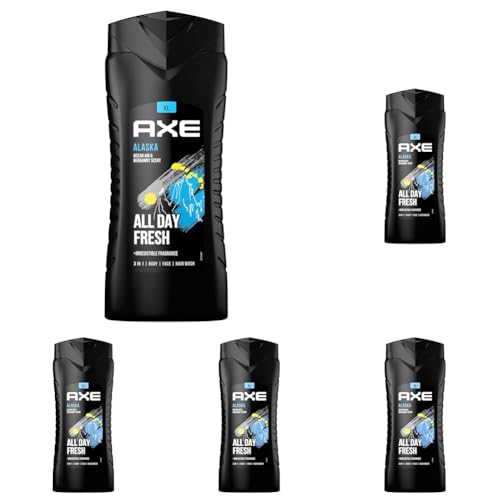 Axe 3-in-1 Duschgel & Shampoo Alaska XL Männer Duschgel für langanhaltende Frische nach der Dusche dermatologisch getestet 400 ml (Packung mit 5)