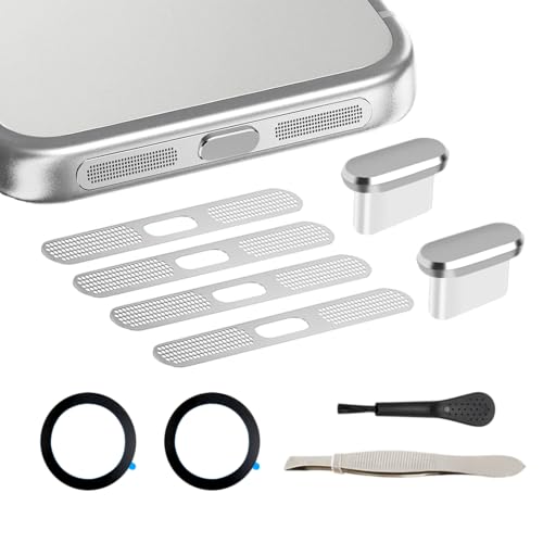 SANHLSKJ Only for iPhone 17 Pro Max Dust Cover Kit, USB-C Metal Plugs and Speaker Protector Mesh Covers with Magnetic Ring for MagSafe Wireless Charging,(USB Slivery, iPhone 17 Pro Max)