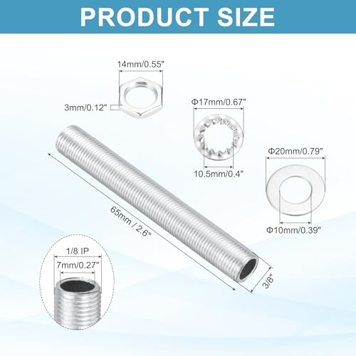 Image of MECCANIXITY 70Pcs 2.6 inch Lamp Pipe Kit with Nuts Washers 1 /8IP Thread Fasteners Assortment for Chandelier Ceiling Light Repair Assembly DIY Hardware
