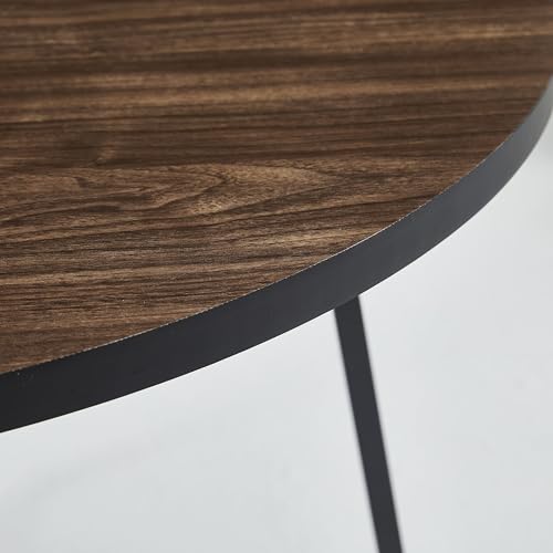 Image of 5-Piece Modern Round Dining Table Set, 35'' Wooden Table with 4 Velvet Upholstered Chairs, Compact Space-Saving Furniture for Small Apartments, Kitchens, and Dining Rooms (Brown Top, Blue)
