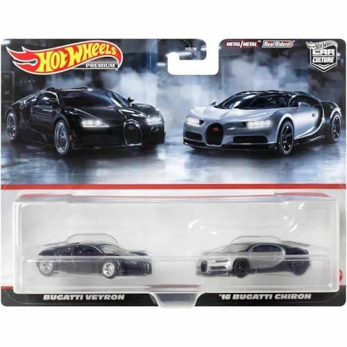 Image of Hot Wheels HKF52 Premium 2-Pack Bugatti Veyron / '16 Bugatti Chiron [Mini Car] [From 3 Years]
